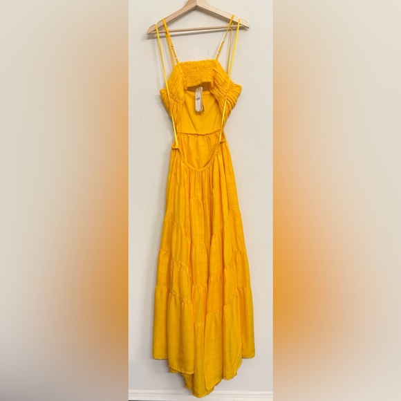 NWT Anthropologie Let Me Be Cutout Tiered Maxi Dress in Tangerine Yellow Size M - Picture 9 of 15